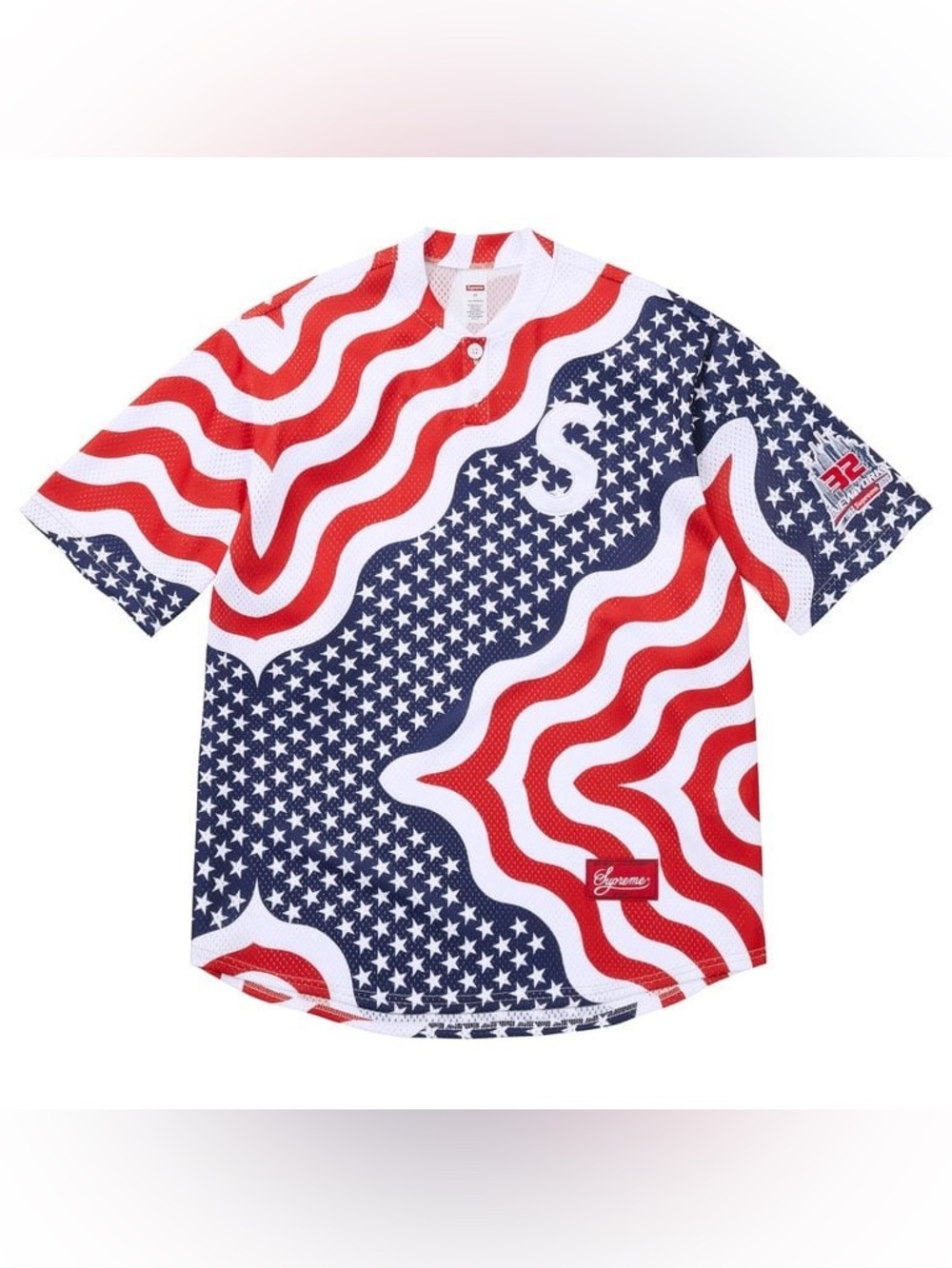 Supreme Shop S Logo Baseball Henley Flag - New York SS26 Size XL